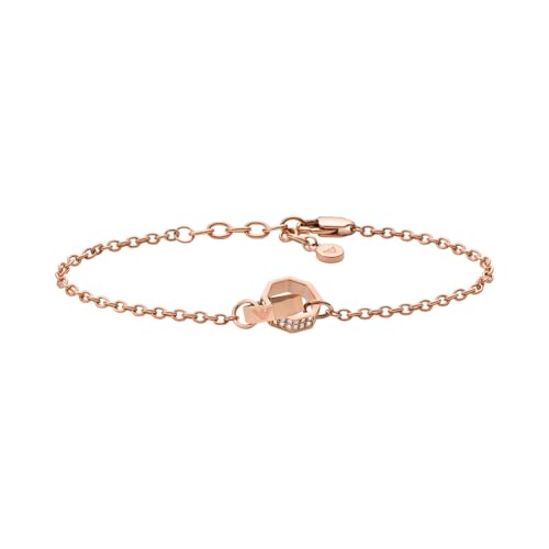 Emporio Armani Bracciale da donna in acciaio inossidabile o ottone con chiusura a moschettone in tonalità oro rosa, Tono oro rosa