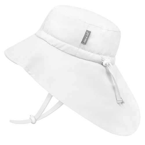 JAN & JUL Girls' Quick Dry Sun-Hat with Neck Flap for Swimming, Adventure Hat for Kids (XL: 5-12 Years, White)