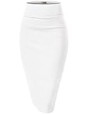 Hybrid & Company Women's Premium Nylon Ponte Stretch High Waist Pencil Suit Skirt Below Knee KSK45002 1073T White L