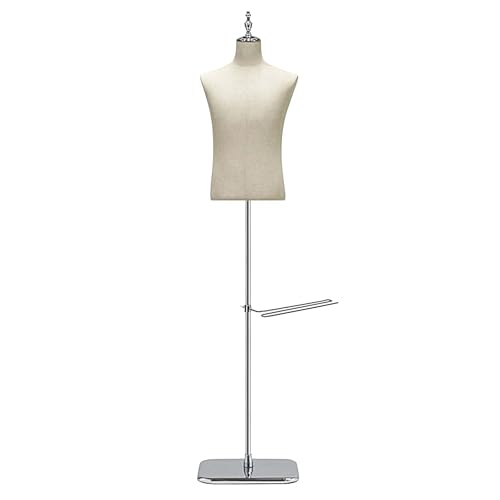 Maniqui Costura Hombre con Soporte Metálico Maniquí Costura con Perchero Desmontable para Pantalones Maniquí de Sastre Masculino para Tiendas de Ropa y Estudios(Silver,93x150-190cm)