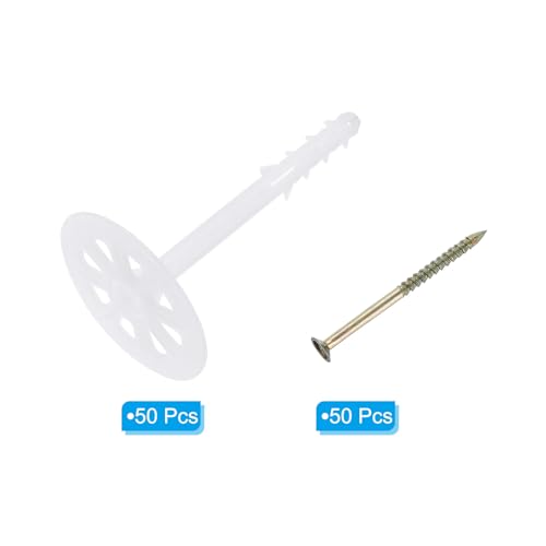 Image of PATIKIL 102mm Perforated Insulation Pins, 50 Pack Insulating Nails Wall Plug Plastic Expansion Bolt for Fixing Foam Boards to Masonry Wall or Ceiling