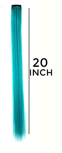 Image of Reusable Coloured Hair Streaks Extensions For Women Hair Coloured Hair Extension For Girls Set of 2 Pcs (Dark Sea Green)