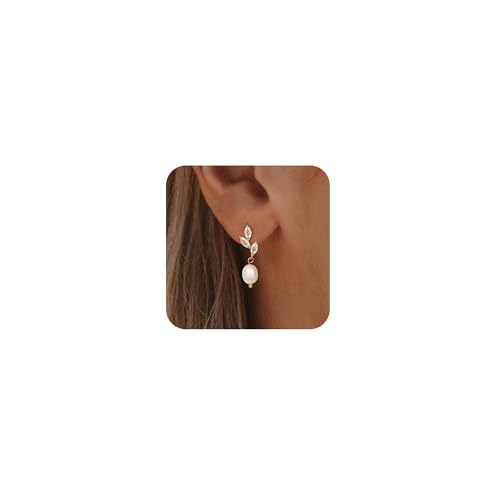 Pearl Earrings - 14K Gold Hoop Dangle Earrings for Women With Zircon Bow, Teardrop, and Leaf | Trendy Jewelry