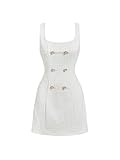 Floerns Women's Plaid Tweed Dress Sleeveless Square Neck Elegant Work Mini Dress White Small