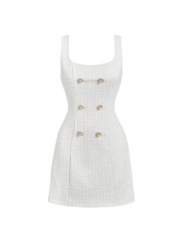 Image of Floerns Women's Plaid Tweed Dress Sleeveless Square Neck Elegant Work Mini Dress