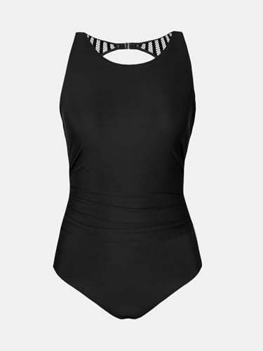 CUPSHE Women's One Piece Swimsuit Bathing Suit Tummy Control High Neck Cutout Back Hook Mesh Swimwear 6