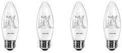 Philips 457184 LED Dimmable B12 Soft White Light Bulb with Warm Glow Effect 330-Lumen, 2700-2200-Kelvin, 4.5-Watt (40-Watt Equivalent), E26 Base, Clear 4-Pack