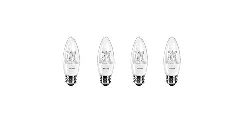 Philips 458653 LED Dimmable B12 Soft White Light Bulb with Warm Glow Effect 500-Lumen, 2700-2200-Kelvin, 7-Watt (60-Watt Equivalent), E26 Base, Clear, 4-Pack