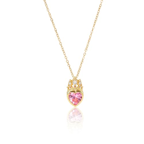 crataly Crown Heart Rose Quartz Necklace For Women-Gold Plated Pink CZ Princess Necklace For Valentines Day Mothers Day Christmas Birthday Gifts