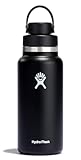 Hydro Flask Water Bottle - Insulated Stainless Steel - Wide Mouth Chug Lid, Non Spill, Leakproof in 32 Oz Black