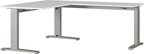 Amazon Marke - Movian höheneinstellbarer Winkelschreibtisch Arlington, für ergonomisches Arbeiten, ideal für Home Office, in Lichtgrau/Silber, 160 x 88 x 193 cm (BxHxT) Cover