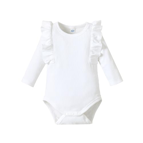 0-24M Infant Ribbed Romper Baby Girls Knit Ruffle Bodysuit Toddler Girl Solid Color Jumpsuit Holiday Shirt Tpos