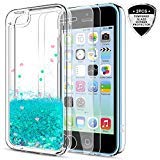 iPhone 5C Case,iPhone 5C Liquid Case with HD Screen Protector for Girls Women,LeYi Cute Design Shiny Glitter Moving Quicksand Clear TPU Protective Phone Case Cover for Apple iPhone 5C ZX Turquoise