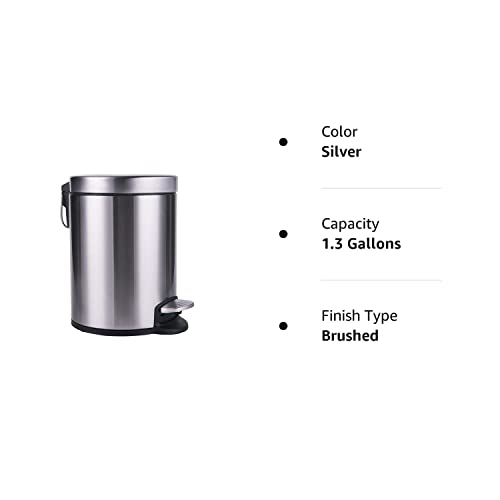 Round Small Trash Can With Lid Soft Close And Removable Inner Wastebasket, Anti-Fingerprint Brushed Stainless Steel Garbage Can For Bathroom Bedroom Office, 1.3Gal/5L #TOP7
