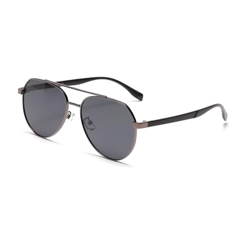 Image of Premium Aviator Sunglasses, Full UV Protection, Gunmetal Grey Frame with Grey Polarized Lenses