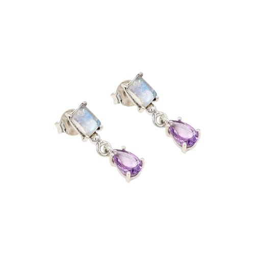 Boucles d'oreilles pierre de lune et améthyste en argent 925 véritable
