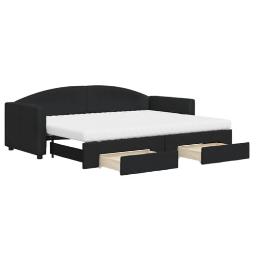 vidaXL Tagesbett, Sofabett Ausziehbar mit Schubladen Matratzen, Gästebett Schlafsofa für Schlafzimmer Wohnzimmer, Sofa Ausziehbett, Schwarz 80x200cm Stoff