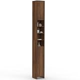 IDMarket   Meuble Colonne Salle de Bain TOMI 2 Portes 4 niches Effet Noyer