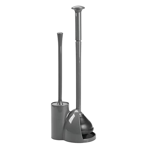 Image of mDesign Hidden Plunger and Brush Set for Toilet Bowl - Combo with Holder Caddy - Modern Toilet Brush and Plunger Set - Aura Collection - Charcoal Gray