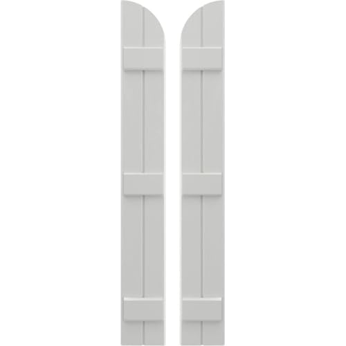 Ekena Millwork ARW401BQ207X64STH Americraft Two 3 Exterior Real Wood Joined Board-n-Batten Shutters w/Arch Top (Per Pair), 64-in. H, Hailstorm Gray