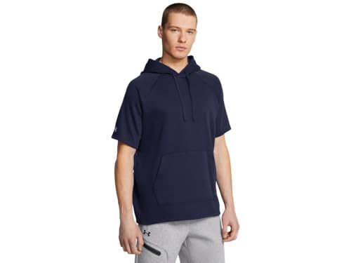 Under Armour Rival Fleece Short Sleeve Hoodie Maglia di Tuta, (410) Midnight Navy / / Bianco, XX-Large Alto Uomo