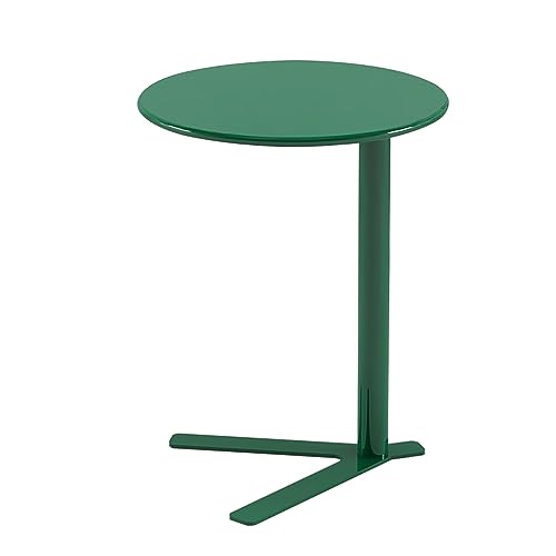 Mesa auxiliar en forma de C verde con estructura de metal ajustable para salon