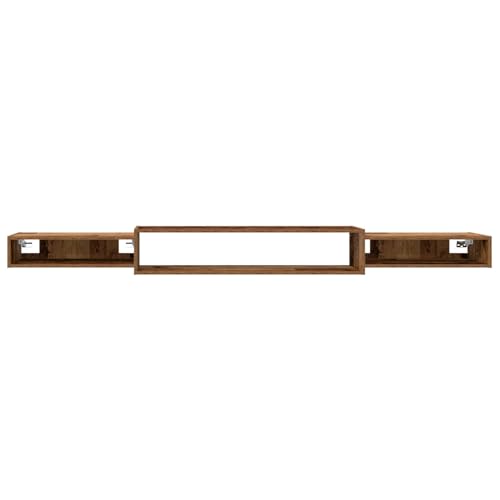 Meuble TV mural 220 cm aspect bois vieilli suspendu salon - 6