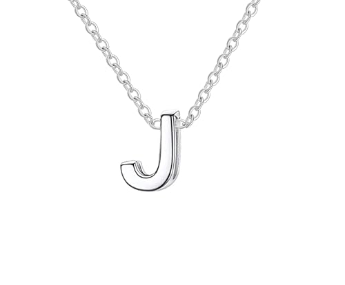 Collar para mujer con letra inicial con Hermosa caja de regalo. Acero inoxidable Colgantes con letras bisutería barata sobre con mensaje original Amigos Novios (J - Plateado)