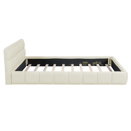 DULRLLY Polsterbett Bubble Bett 160 x 200 cm,Doppelbett mit Lattenrost, Jugendbett mit Gepolstertes Kopfteil, Gepolstertes Bett für Schlafzimmer und Gästezimmer,ohne Matratze, Leinenstoff (Weiß)