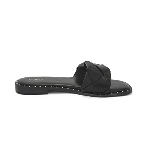 Vodvob Braided Sandals For Women, Women's Slide Sandals With Stylish Studs Casual Slip On Beach Square Toe Sandal Flat Open Toe Summer Slides #TOP3