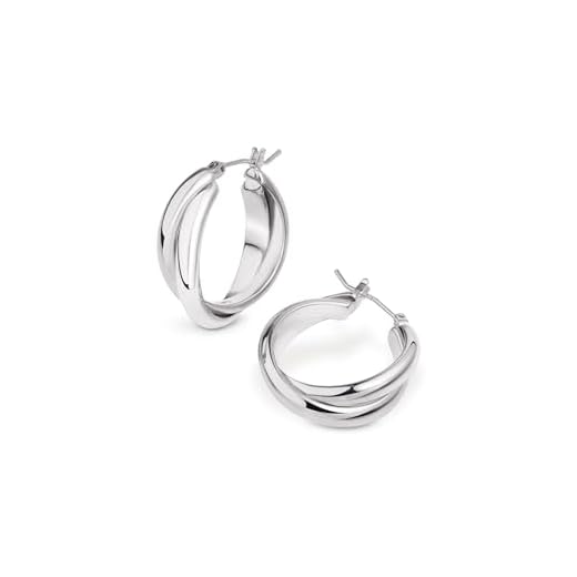 Amberta Pendientes de Aro Anchos para Mujer con Poste de Plata de Ley 925 | Aros para Mujer | Regalo Bisutería para Chicas: Pendientes Hipoalergénicos Dobles Plateados 24 mm