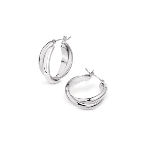 Amberta Boucles d'Oreilles Créoles Torsadées Épaisses avec Tige en Argent Sterling 925 pour Femme | Grosses Boucles d'Oreilles, Légères, Tendance Femme: Créoles...