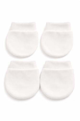 SOHOBABY 100% Cotton Pack Of Two Pairs Universal Use Unisex Baby Anti Scratch Mittens (White)