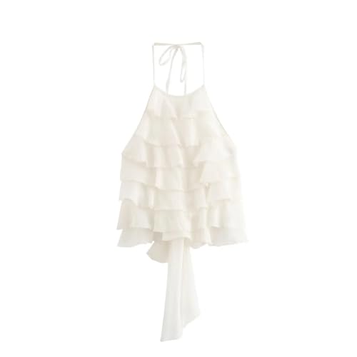 Cute Crop Tops Y2K Camisole Halter Fairy Grunge Shirts Women Summer 2025 Trendy Sheer Ruffle Mesh Beach Boho