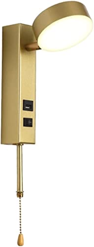 Aplique de pared LED dorado con interruptor y puerto de carga USB para lectura