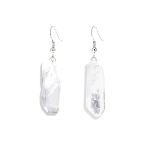 Boho Clear Quartz Crystalline Raw Crystal Drop Dangle Earrings Healing Energy Stone Tribal Ethnic Irregular Shape Gemstone Anniversary Christmas Birthday Mother's Day Women's Day Gifts ZUOEH173