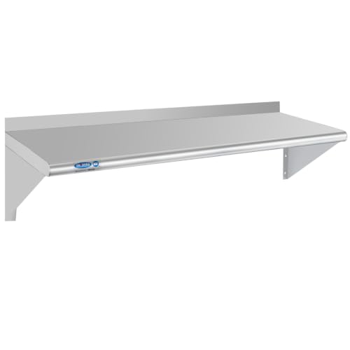 Image of HARDURA Stainless Steel Shelf 14 inch x 48 inch, 310lb Commercial Shelves Wall Mount Metal Shelving with Backsplash and Brackets for Kitchen, Restaurant, Laundry Room and Home