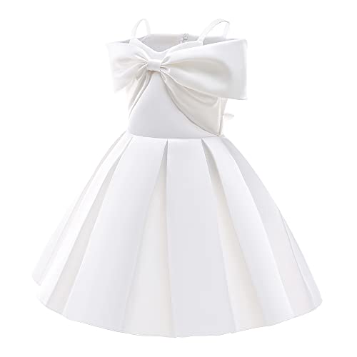 Cichic Sleeveless Girls Party Dress Strap Pleated Satin Semi Formal Princess Ball Gown White 6-7Years #TOP1