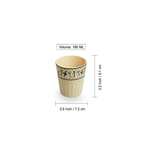 Image of ExclusiveLane 'Whispers of Warli' Handcrafted Ceramic Tea Glass Set Tea Cups for Tea Glasses Set of 6 (160 ML, Microwave Safe, Dishwasher Safe) Cearmic Tea Cups Set Chai Tea Glasses for Tea Chai Cups