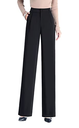 Putaowor Pantalon de travail plissé à jambe droite avec poches pour femme, Noir , 42 Cover