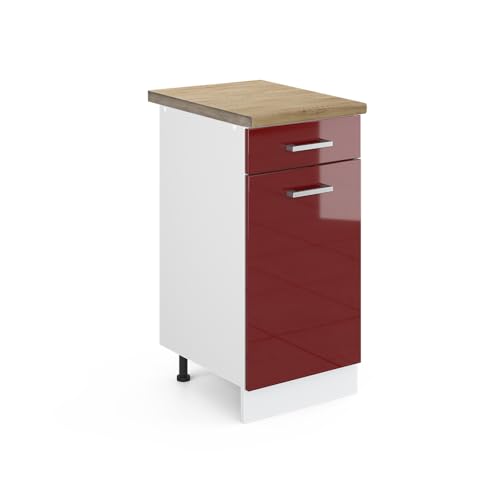 Vicco Meuble Cuisine R-Line, Rouge Brillant, 40cm, PT Chêne, pour Une Combinaison Libre au Sein de systèmes de Cuisine modulaires