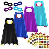 AIMIKE Superhero Capes and Masks, DIY Dress Up Capes and Masks Set, 4 Packs with Stickers