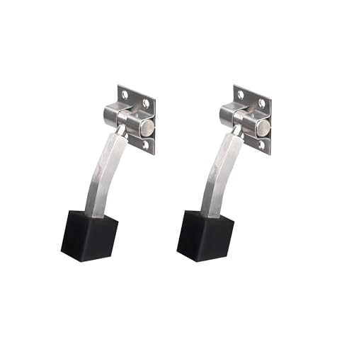 Image of Godrej Door Fittings | Door Stopper for Home with Rubber (Pack of 2, Satin Steel) | Rubber Stopper with Click Action | 180 Swing Control | Heavy Duty Stopper for Home, Office & Hotel