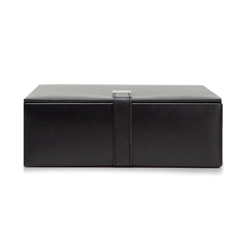 WOLF Heritage Large Valet Case, Black - 13 Compartments + One Watch Roll - Faux Leather Exterior + Ultra-Suede Lining