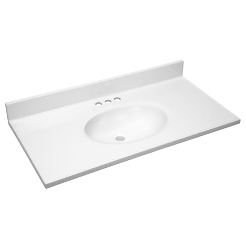Image of Design House 37-In-Wide Vanity Top Sink, 4-In. Backsplash, Cultured Marble, Stain-Resistant, Pre-Drilled Centerset Holes, White, 37.0 In. W x 19.0 In. D x 10.6 In. H, 586206