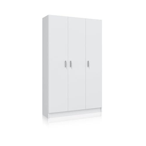 duehome | Armario Multiusos, 3 Puertas, Modelo Multi Useful, Acabado en Color Blanco Mate, Medidas: 109 cm (Ancho) x 180 cm (Alto) x 37 cm (Fondo)