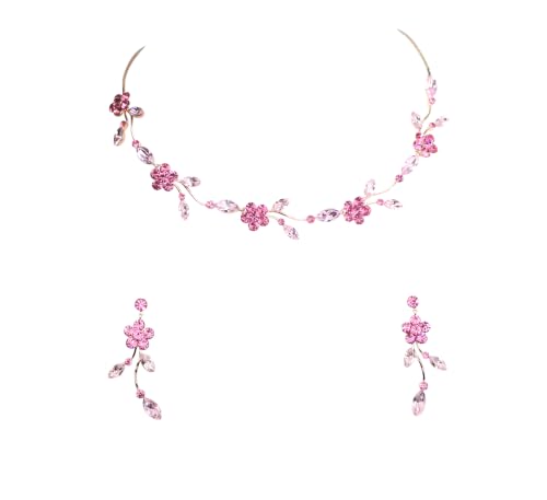 Image of Faship Gorgeous Rhinestone Crystal Floral Necklace Earrings Set
