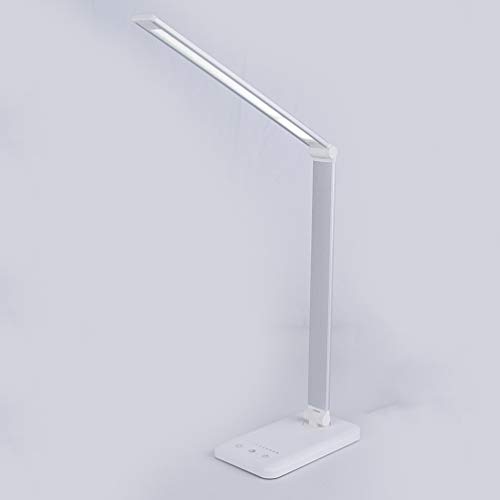 Lámpara Escritorio LED, La luz natural protege los ojos Flexos, Lámpara de mesa regulable con puerto de carga USB, 5 Modos, 10 Niveles de Brillo, Control Táctil, Temporizador de 30/60min (blanco) Cover