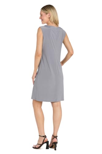 Image of R&M Richards Women's Elegant 2-Piece Shift Dress with Pleated Shimmer Duster Jacket for Mother of the Bride, Cocktail Attire