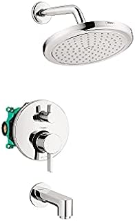 hansgrohe Croma Complete Shower and Bathtub System Shower Set Modern 1-Spray Easy Control in Chrome, Rough and Shower Valve Included 2 GPM, 04908000